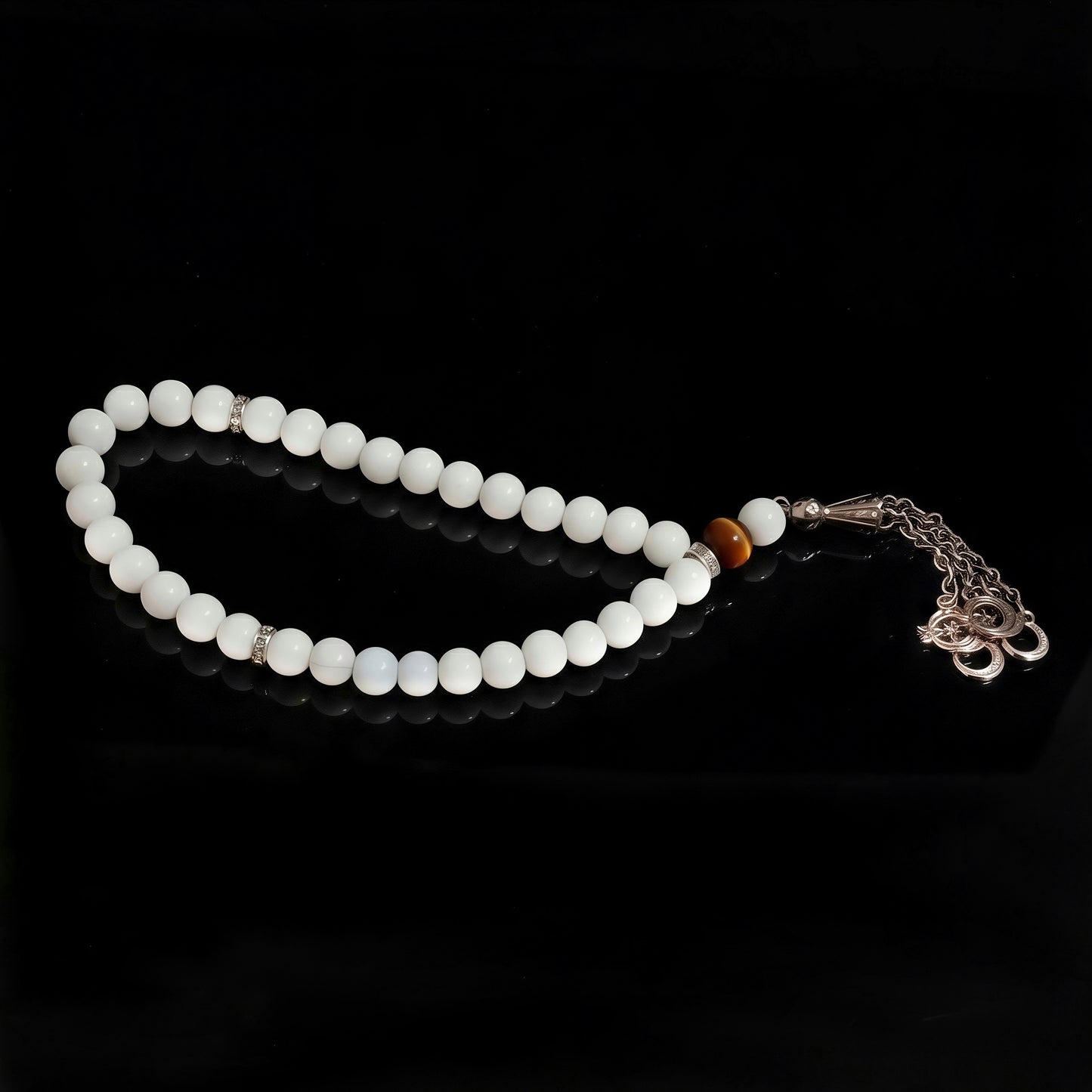 #03: Noür - Pure White Agate & Tiger Eye - سبحة نُور: عقيق أبيض و عين النمر