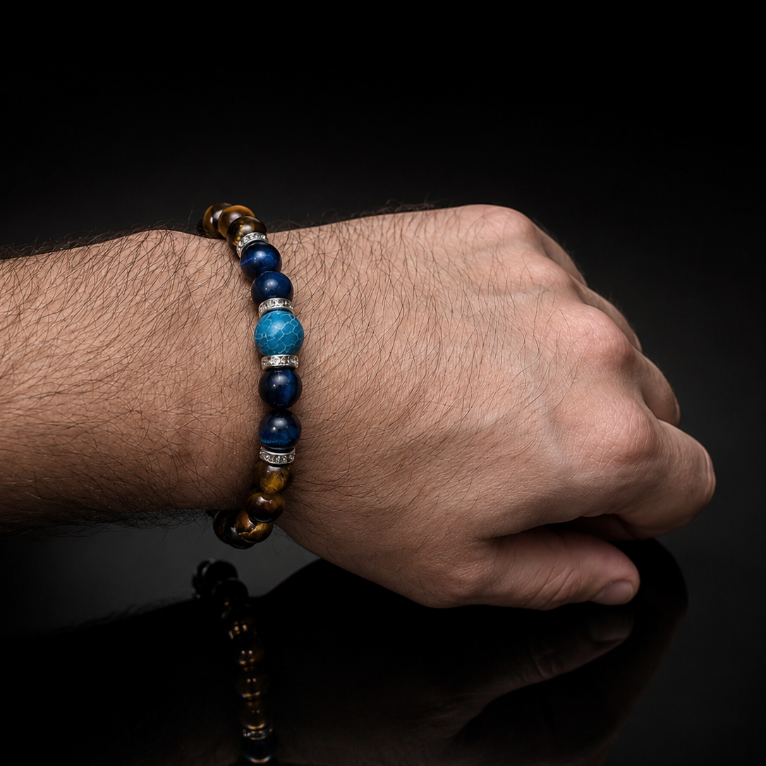 Frosty Blue Agate, Blue & Brown Tiger Eye