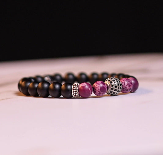 Purple Jasper, Black Onyx, Silver Zircon (عقيق أسود، حجر اليشب البنفسجي، زيركون فضي)