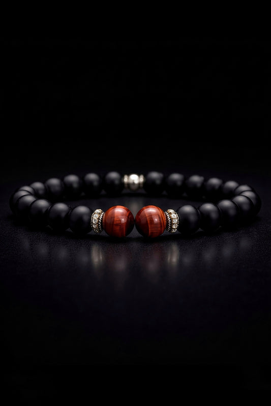 Black Onyx - Red Tiger eye حجر اونكس اسود و عين النمر الاحمر