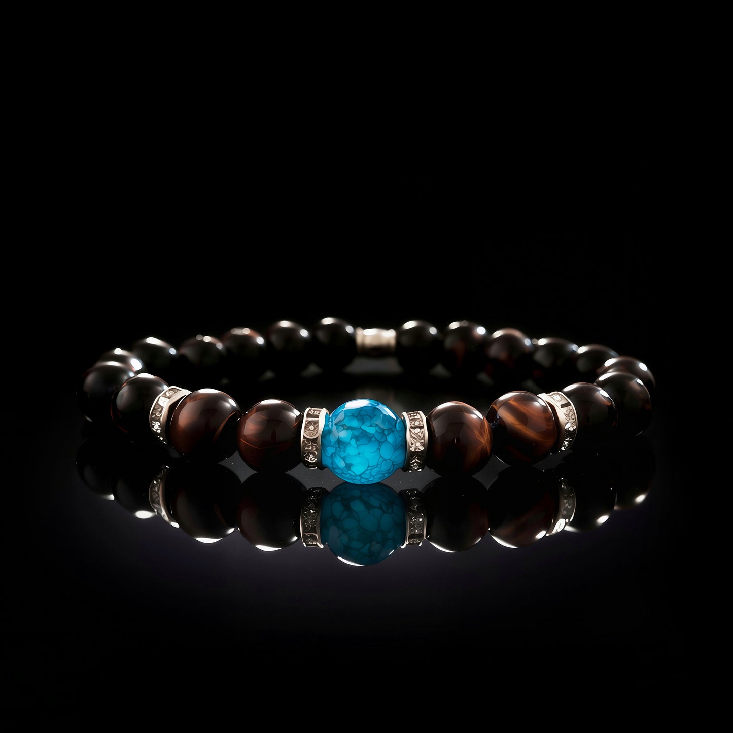 #06: Royalty: Blue Sapphire, Red Tiger Eye & Pure Black Onyx سفير ازرق،  عين النمر الأحمر و عقيق اسود