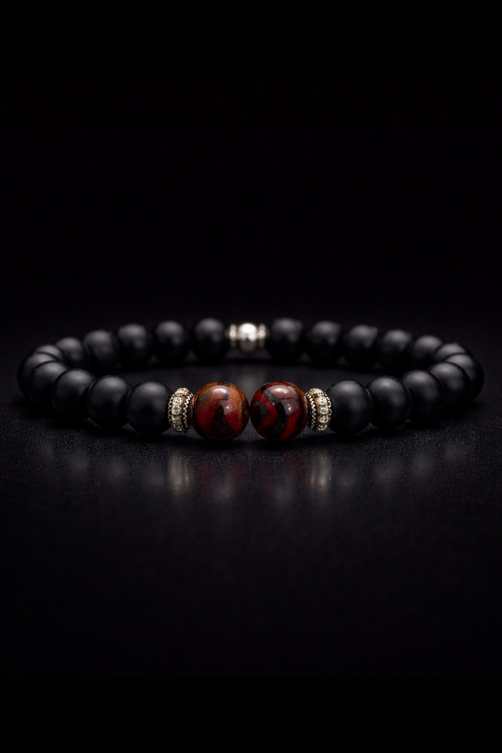 Black Onyx - Red Tiger eye حجر اونكس اسود و عين النمر الاحمر