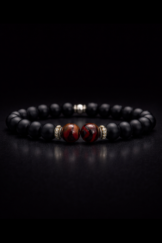 Black Onyx - Red Tiger eye حجر اونكس اسود و عين النمر الاحمر